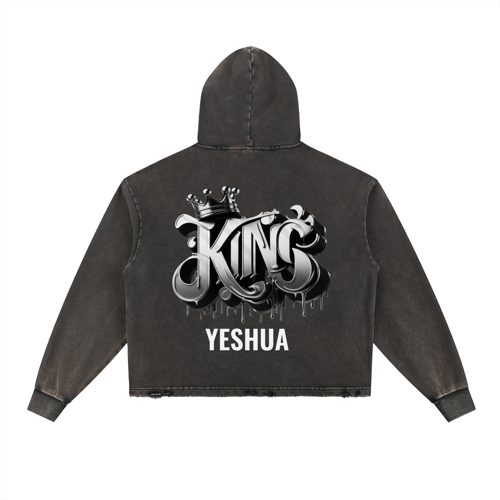 Vintage Washed Frayed-Hem Hoodie