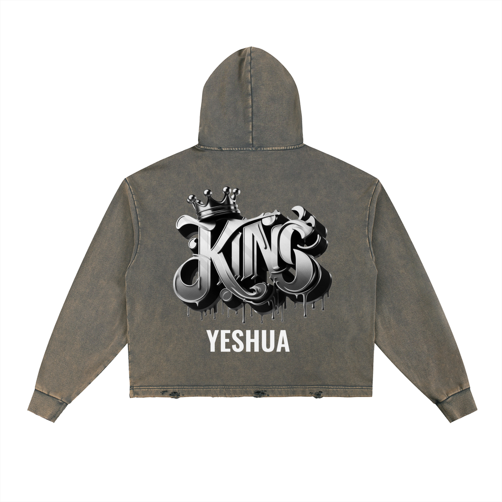 Vintage Washed Frayed-Hem Hoodie