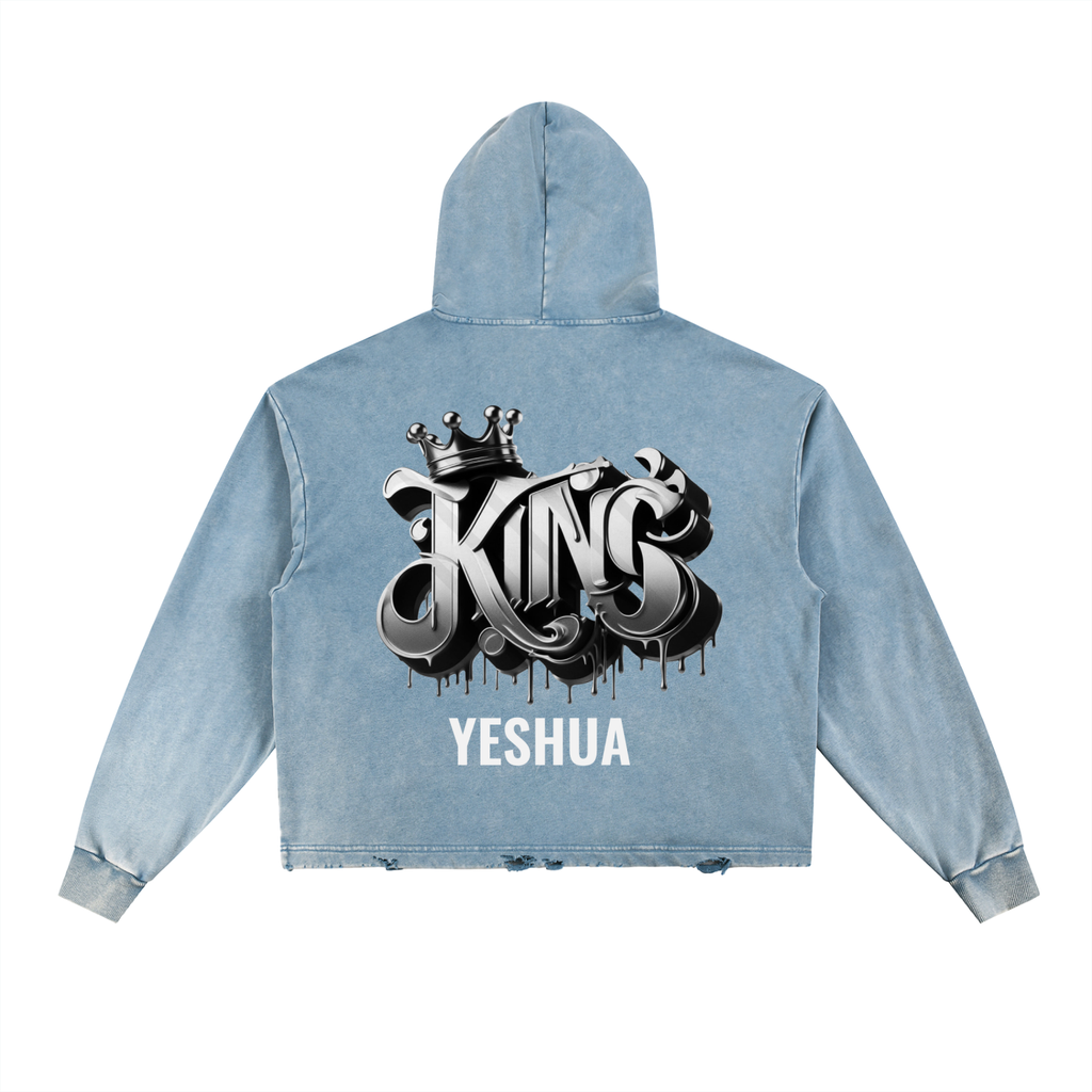 Vintage Washed Frayed-Hem Hoodie